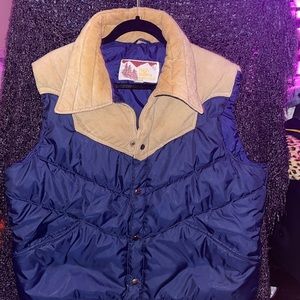 High Sierra Mervyn’s Vest XL Blue Body Tan Corduroy Top.